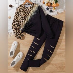 Girls Leopard Print Black Jumpsuit